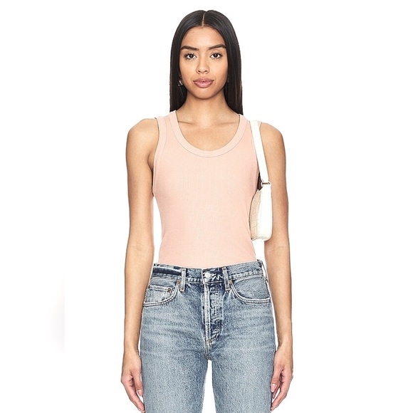 Agolde Poppy Beige Ribbed Tank Top - Picture 1 of 9